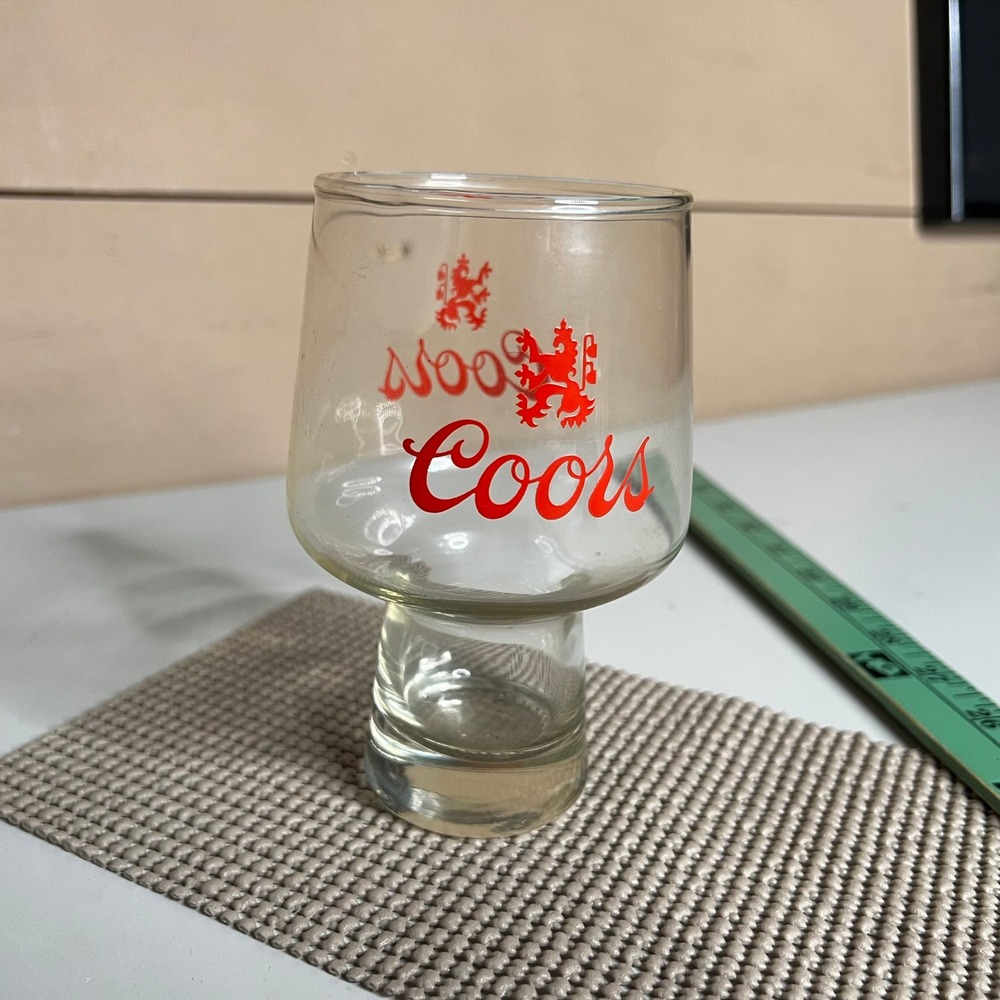 Vintage Coors Banquet Beer Glass Red Script Logo Lion Crest Footed Goblet 5.5"